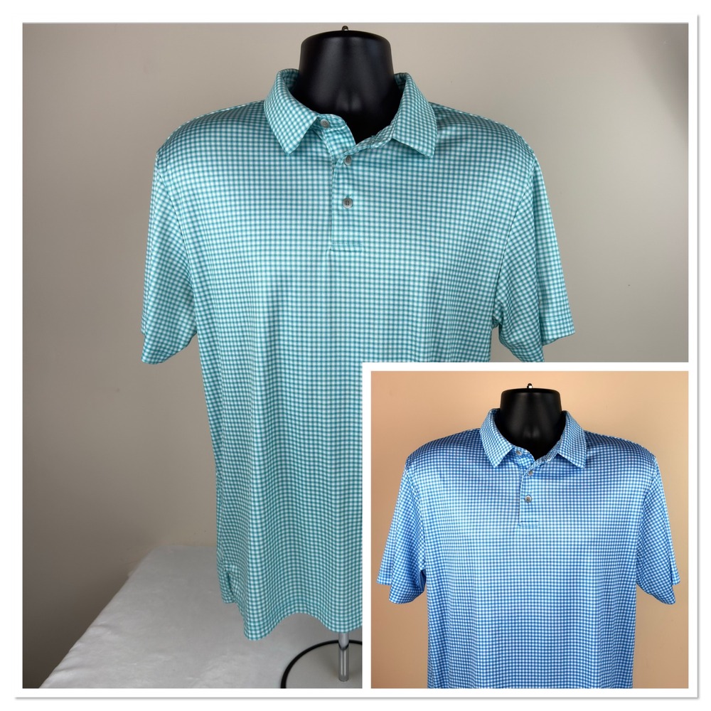 Pro Tour Coolplay Lot of 2 Men's Polo Shirt Blue Green Gingham Check Medium EUC